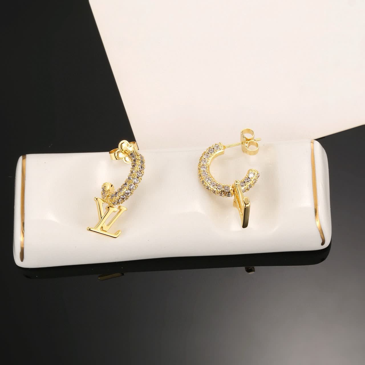 Louis Vuitton Gold Tone Crystal Hoop Earrings
